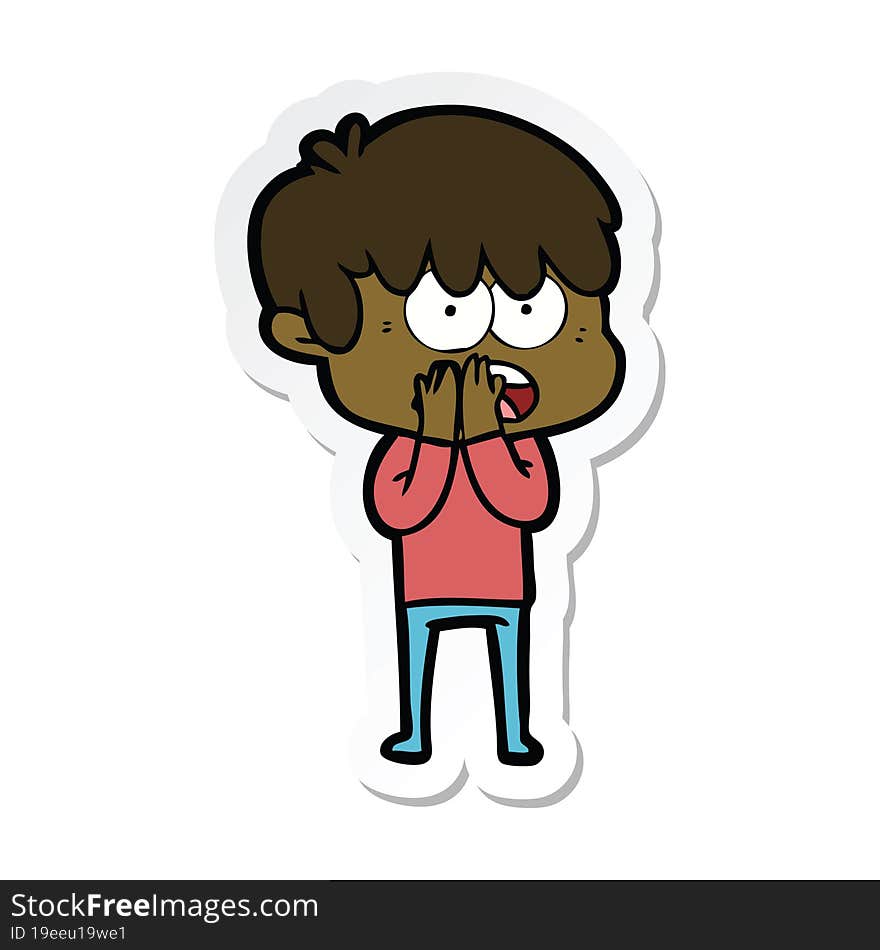 sticker of a worried cartoon boy