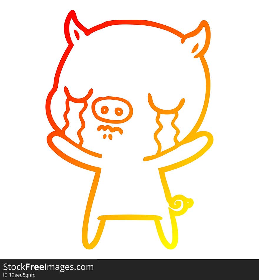 Warm Gradient Line Drawing Cartoon Pig Crying