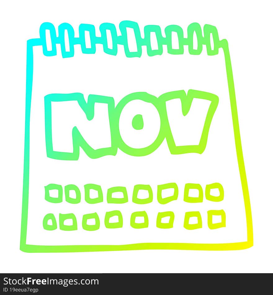 cold gradient line drawing cartoon calendar showing month of november