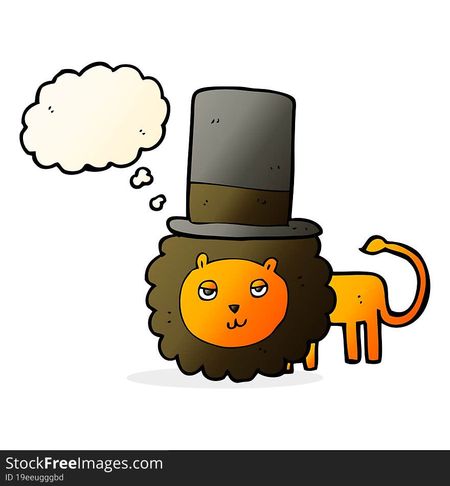 cartoon lion in top hat with thought bubble