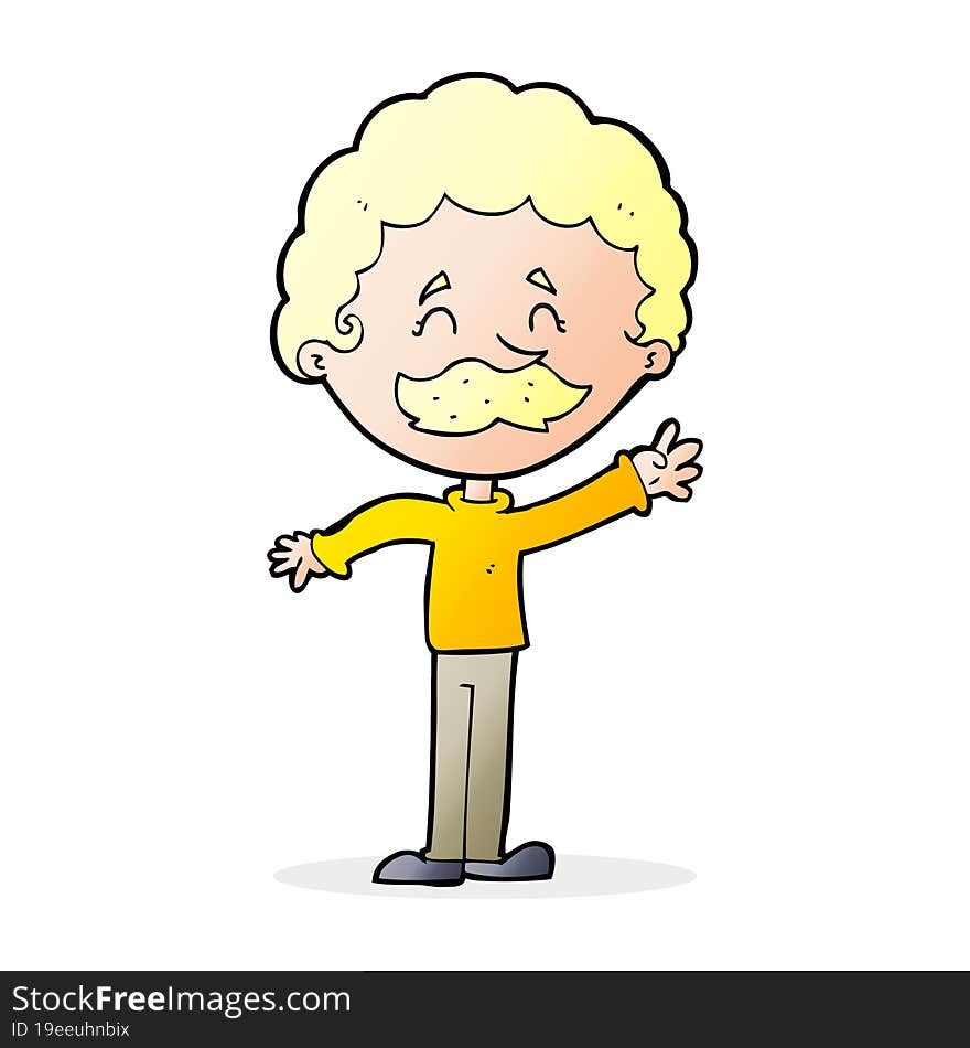 cartoon man with mustache waving