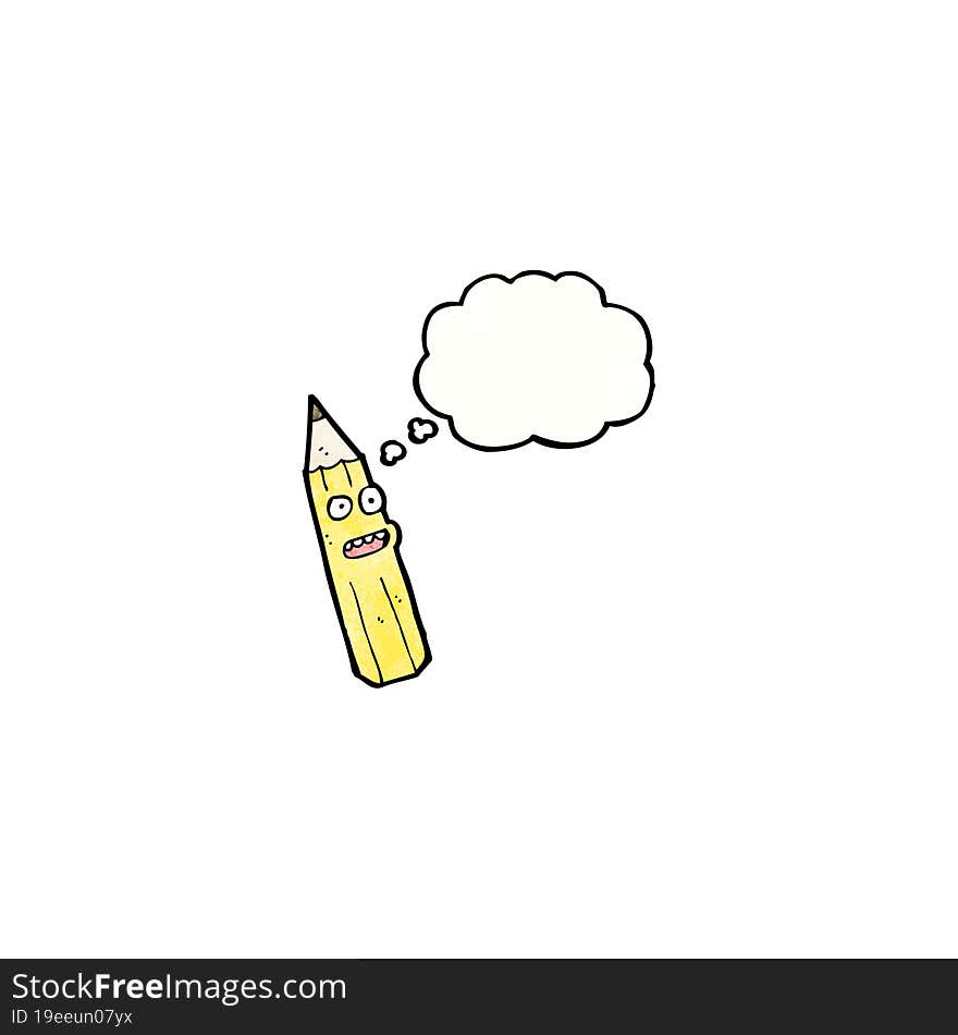 cartoon pencil with thought bubble