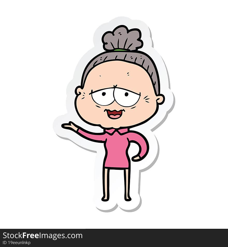 Sticker Of A Cartoon Happy Old Lady