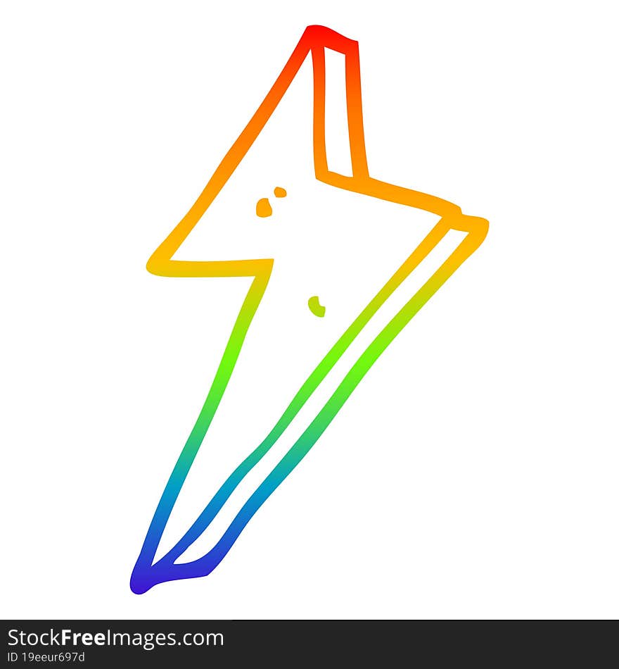 rainbow gradient line drawing of a cartoon lightning