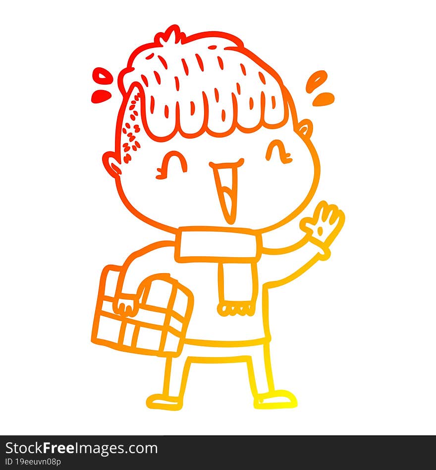 warm gradient line drawing cartoon happy boy surprised