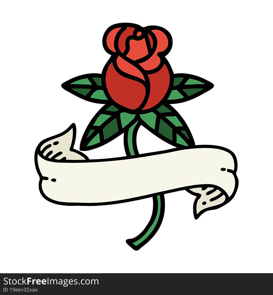 Traditional Tattoo Of A Rose And Banner