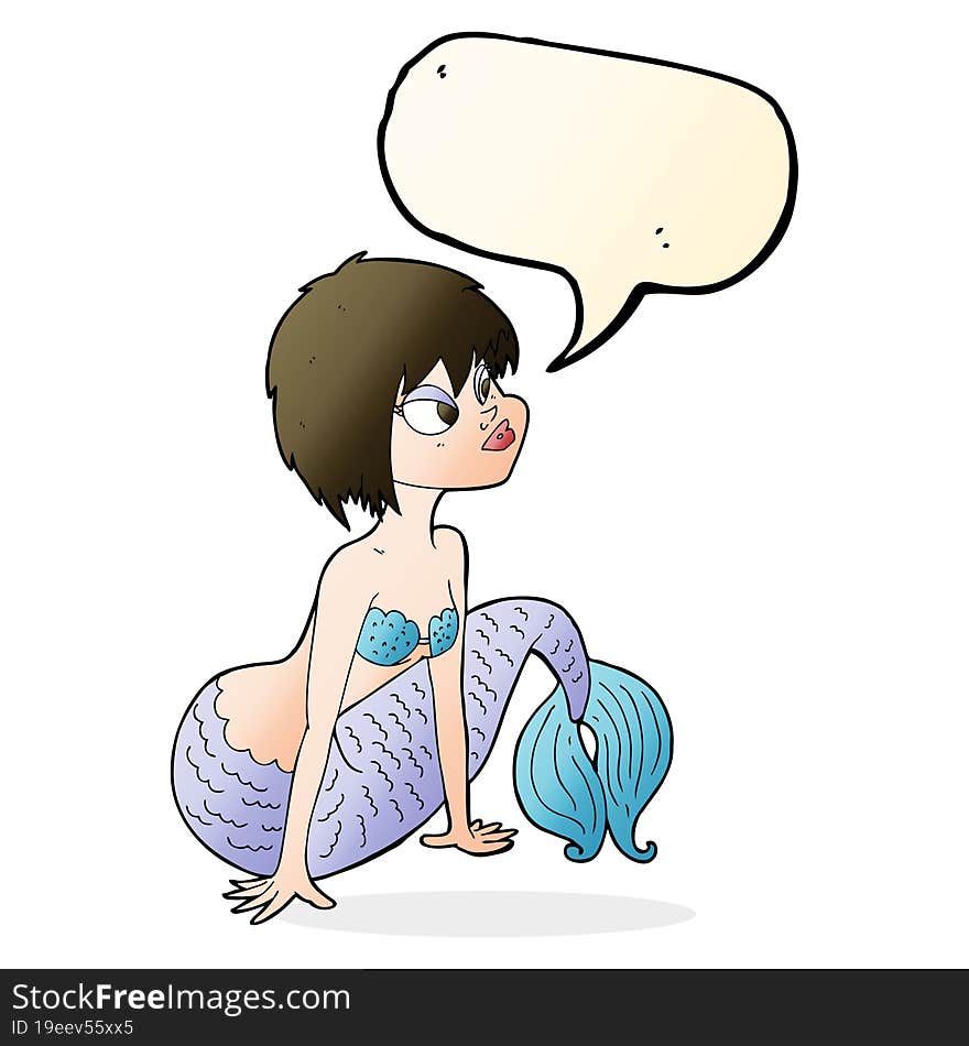 cartoon pretty mermaid with speech bubble