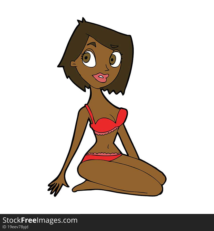 cartoon pretty woman in underwear