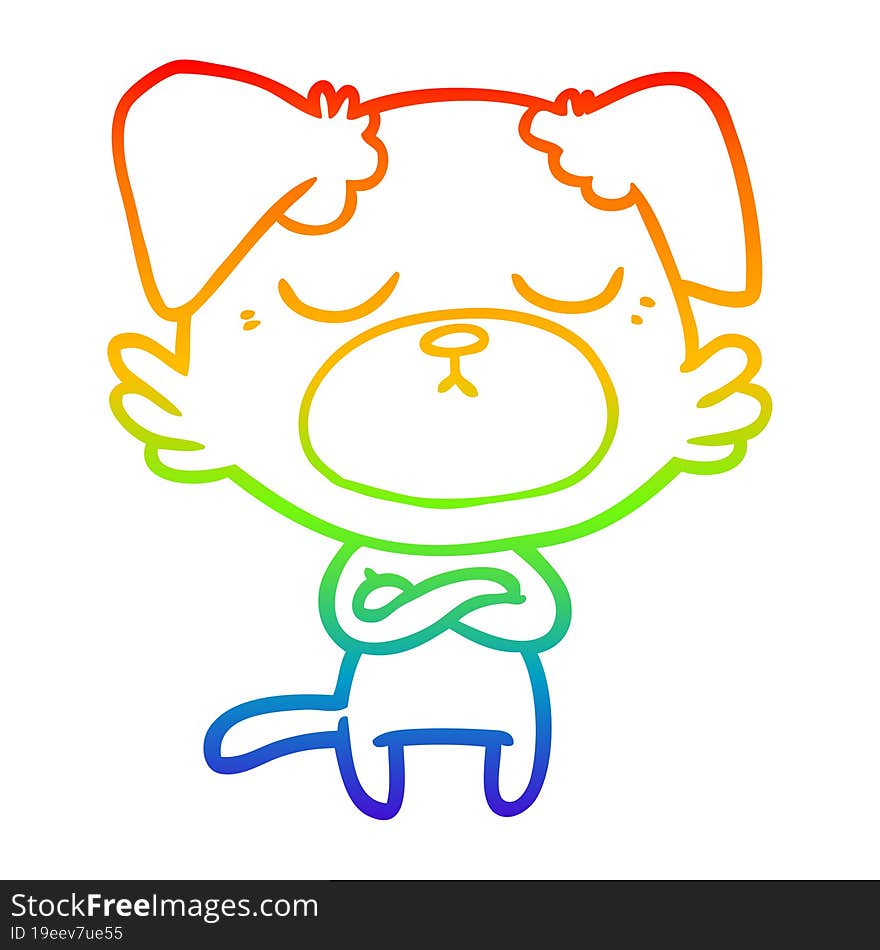 rainbow gradient line drawing of a cute cartoon dog