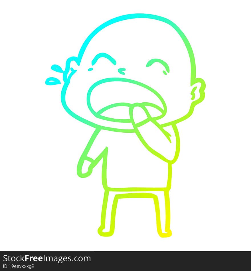 cold gradient line drawing cartoon shouting bald man