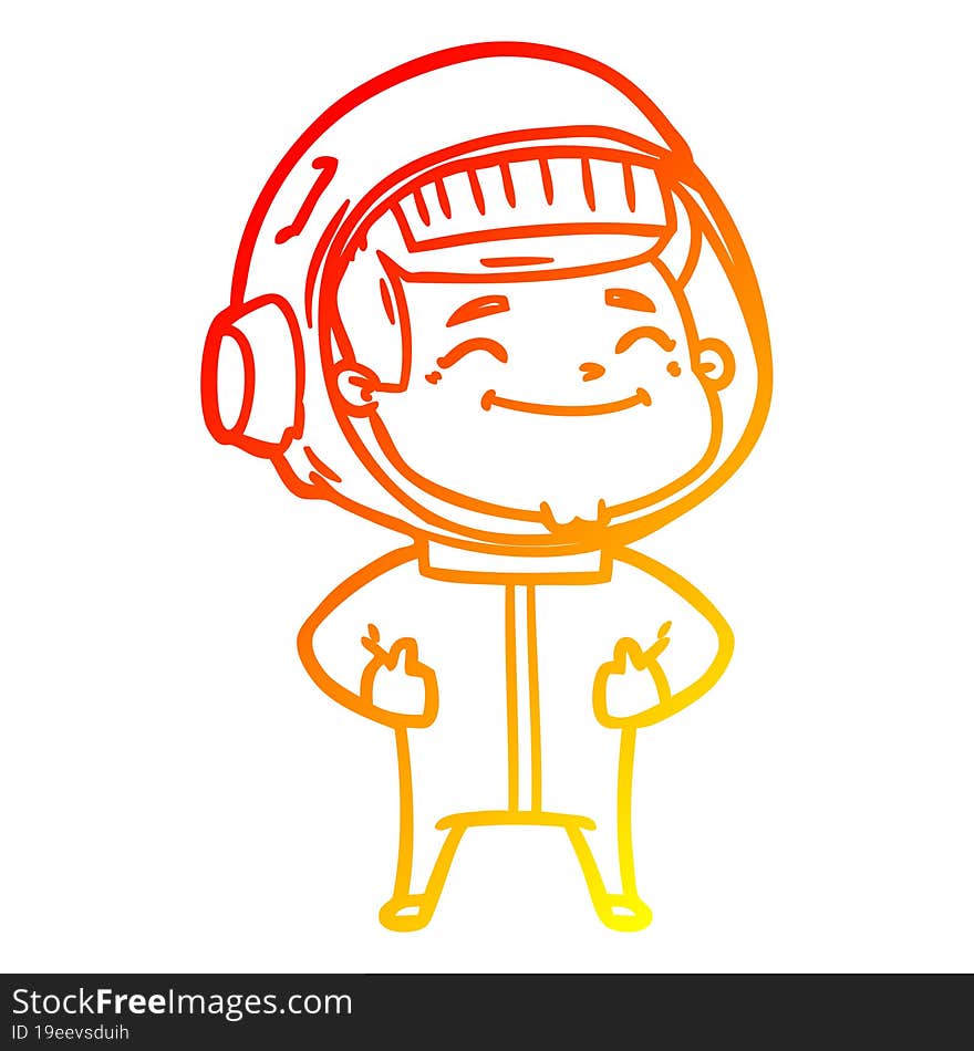 warm gradient line drawing of a happy cartoon astronaut