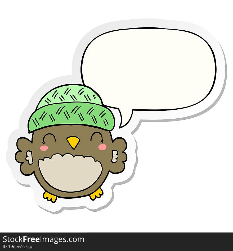 Cute Cartoon Owl In Hat And Speech Bubble Sticker