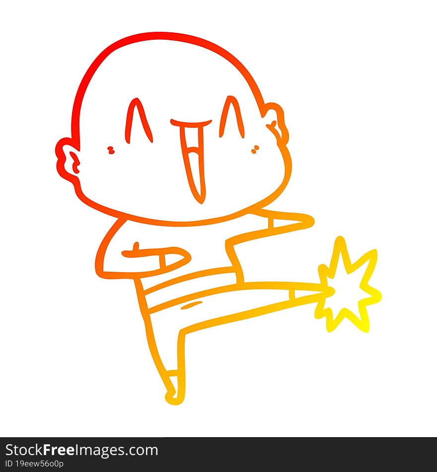 warm gradient line drawing of a happy cartoon bald man