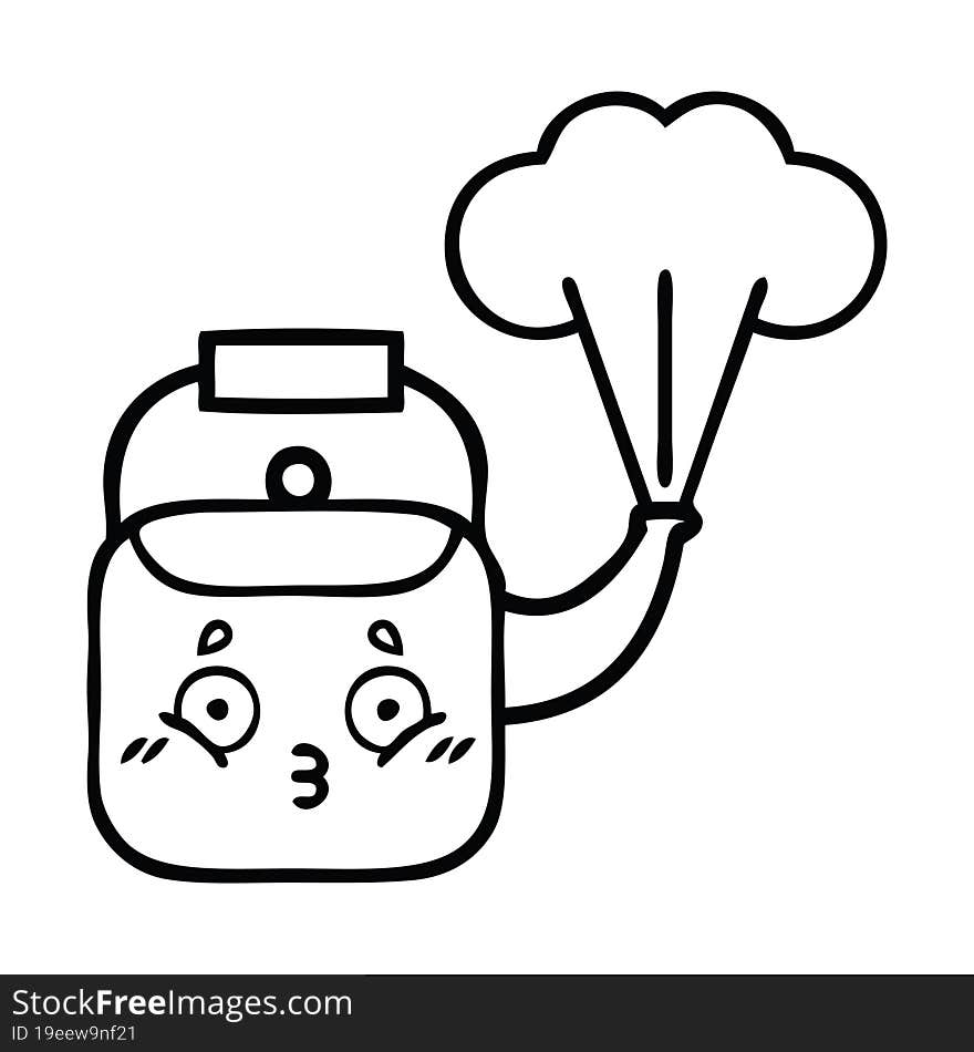 line drawing cartoon steaming kettle