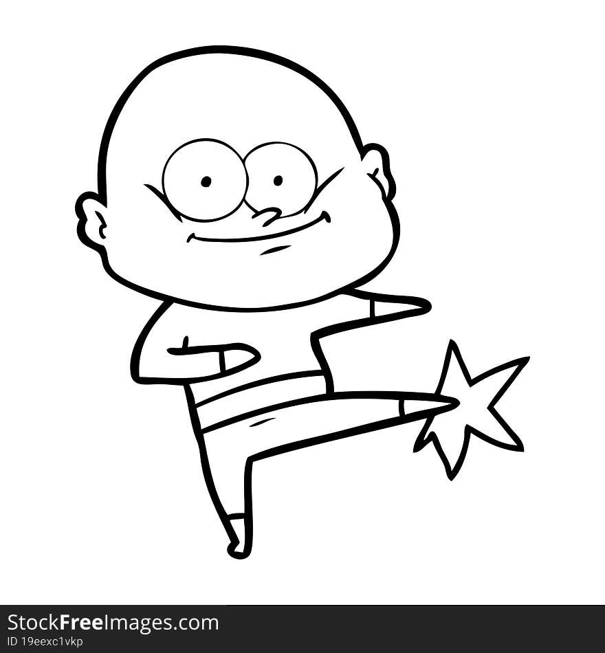 cartoon bald man karate kicking. cartoon bald man karate kicking