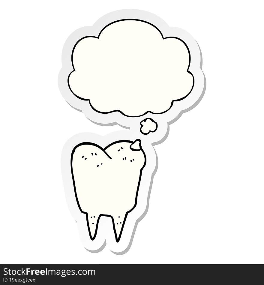 cartoon tooth and thought bubble as a printed sticker