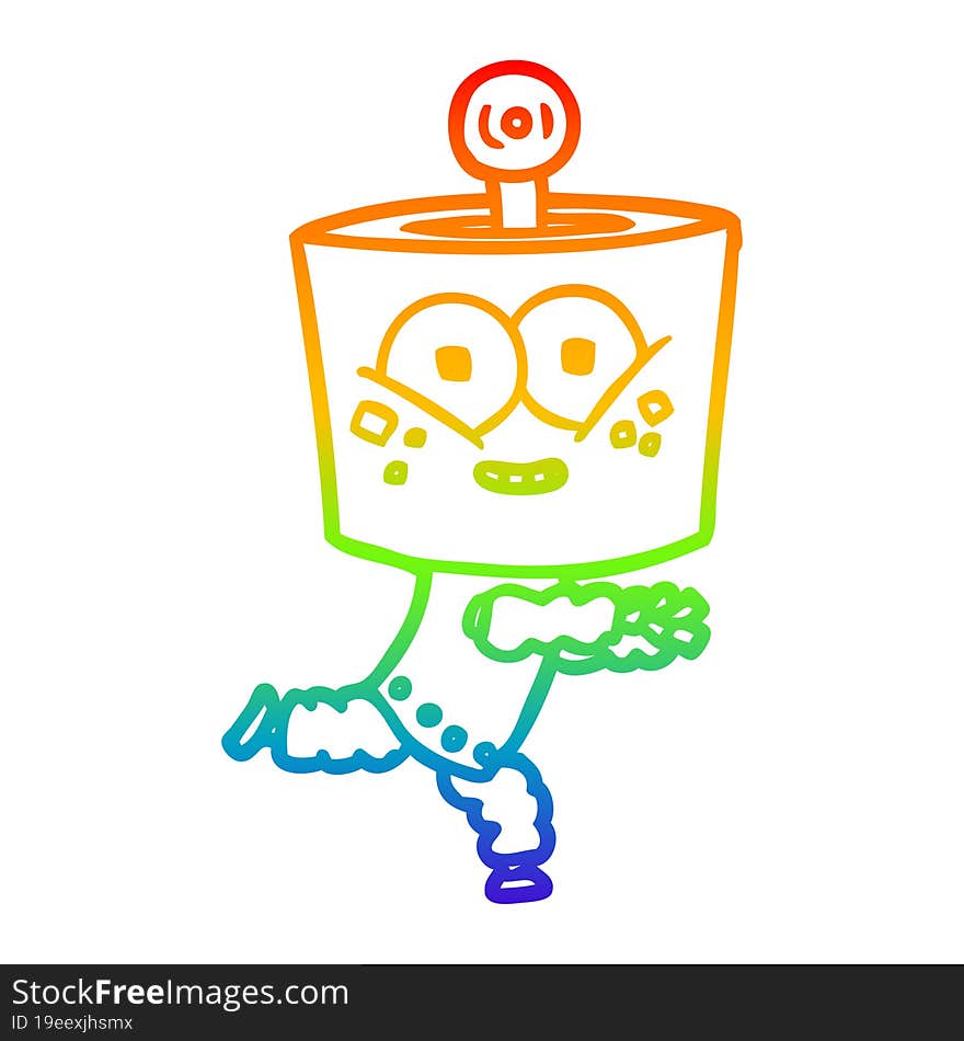 rainbow gradient line drawing of a happy cartoon robot