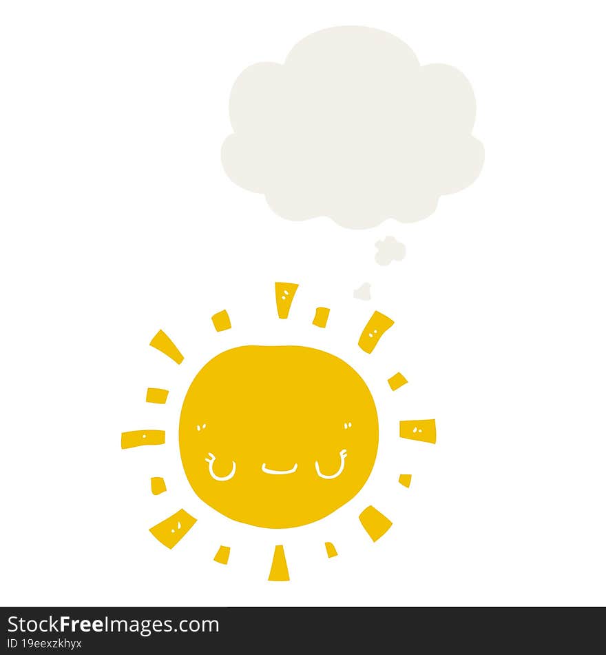 cartoon sun with thought bubble in retro style