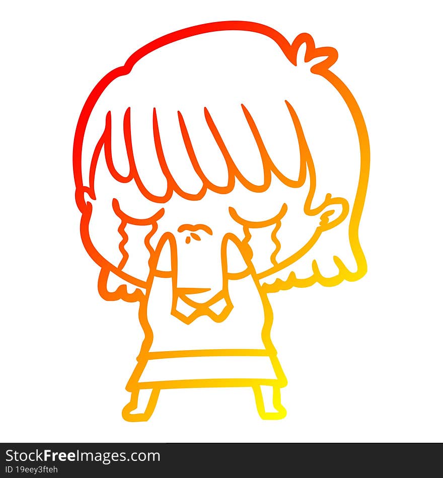 warm gradient line drawing of a cartoon woman crying