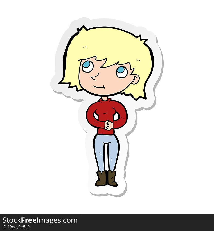 Sticker Of A Cartoon Friendly Woman