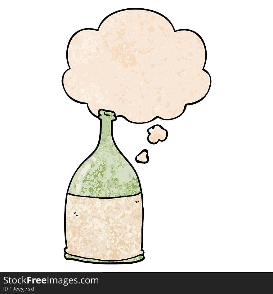 cartoon bottle and thought bubble in grunge texture pattern style