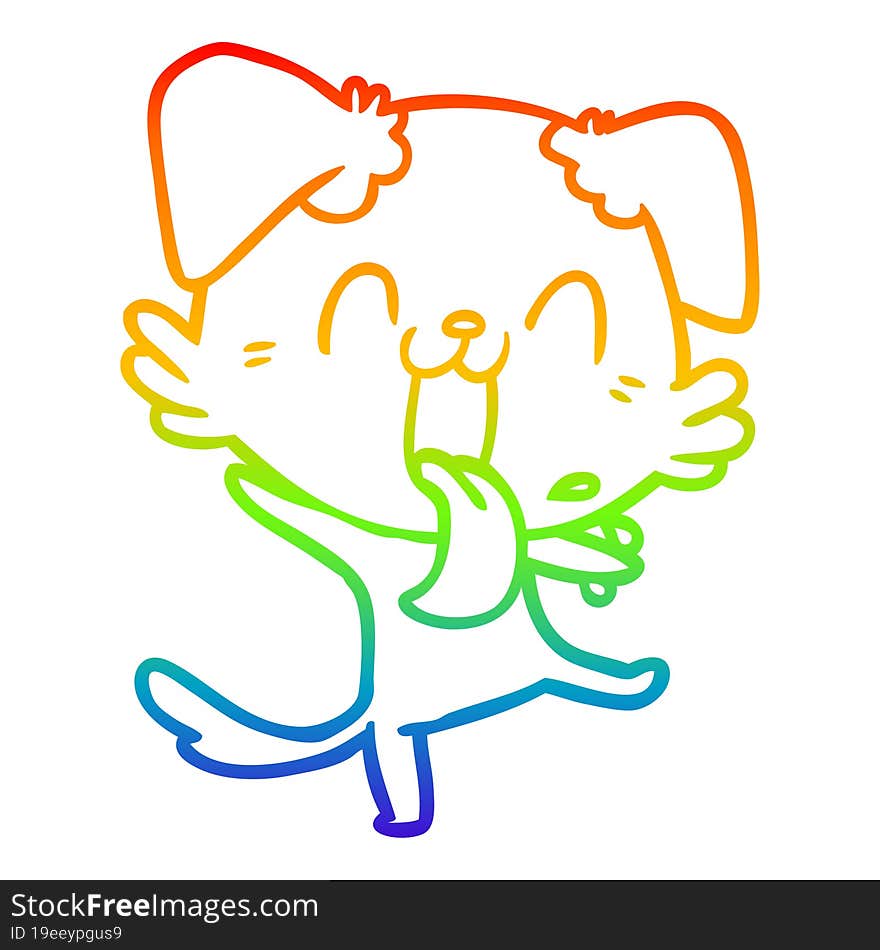 rainbow gradient line drawing of a cartoon panting dog