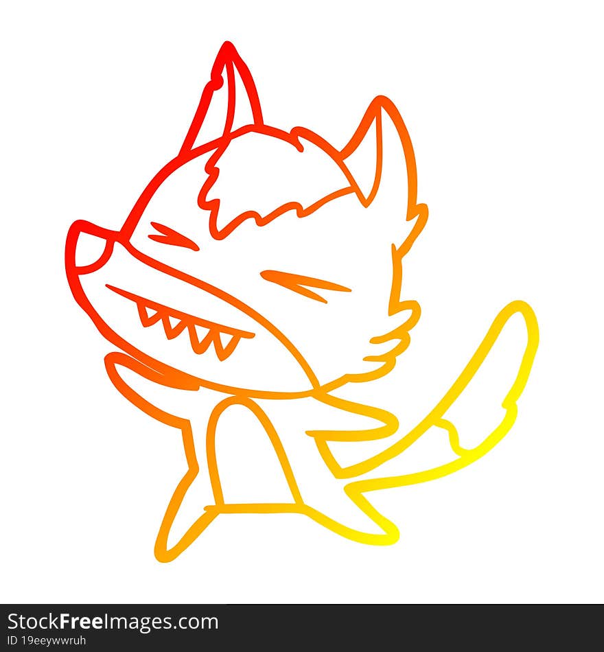 warm gradient line drawing angry wolf cartoon