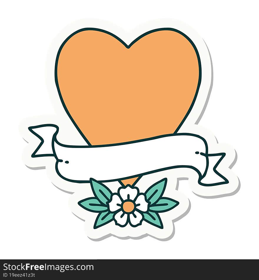 sticker of tattoo in traditional style of a heart and banner. sticker of tattoo in traditional style of a heart and banner