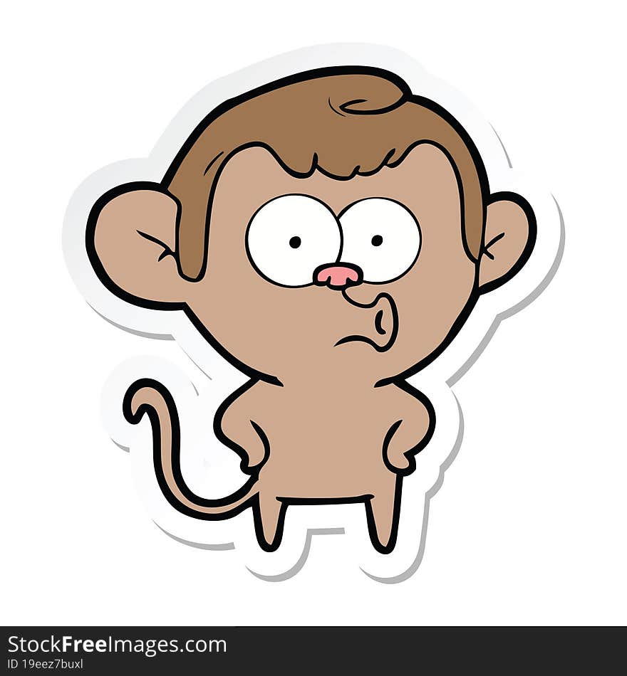 sticker of a cartoon surprised monkey