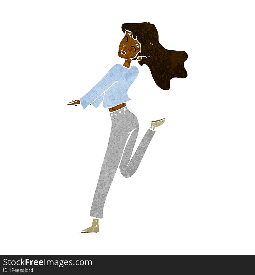 cartoon happy girl kicking out leg