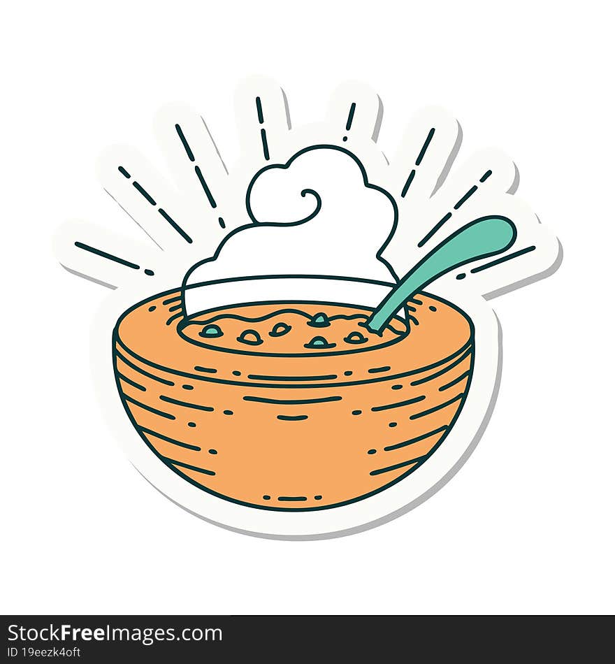 Sticker Of Tattoo Style Bowl Of Soup