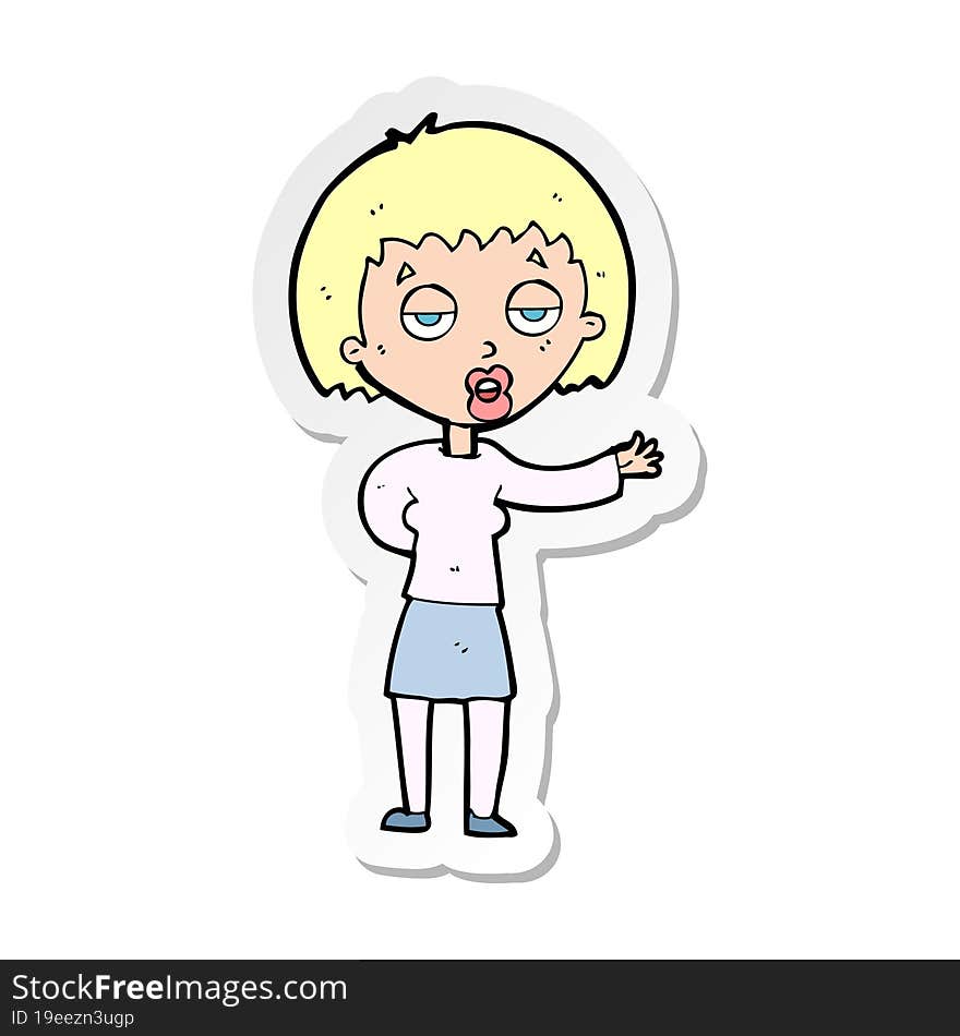 sticker of a cartoon bored woman