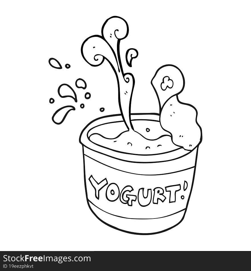 freehand drawn black and white cartoon yogurt