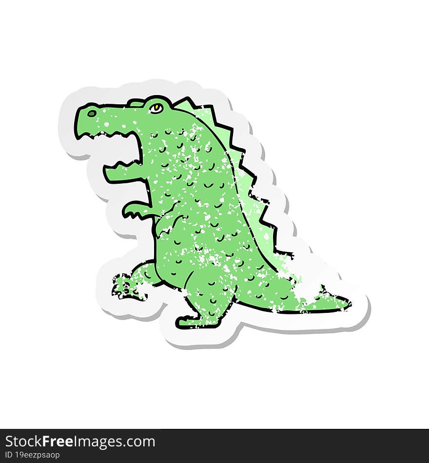 retro distressed sticker of a cartoon dinosaur