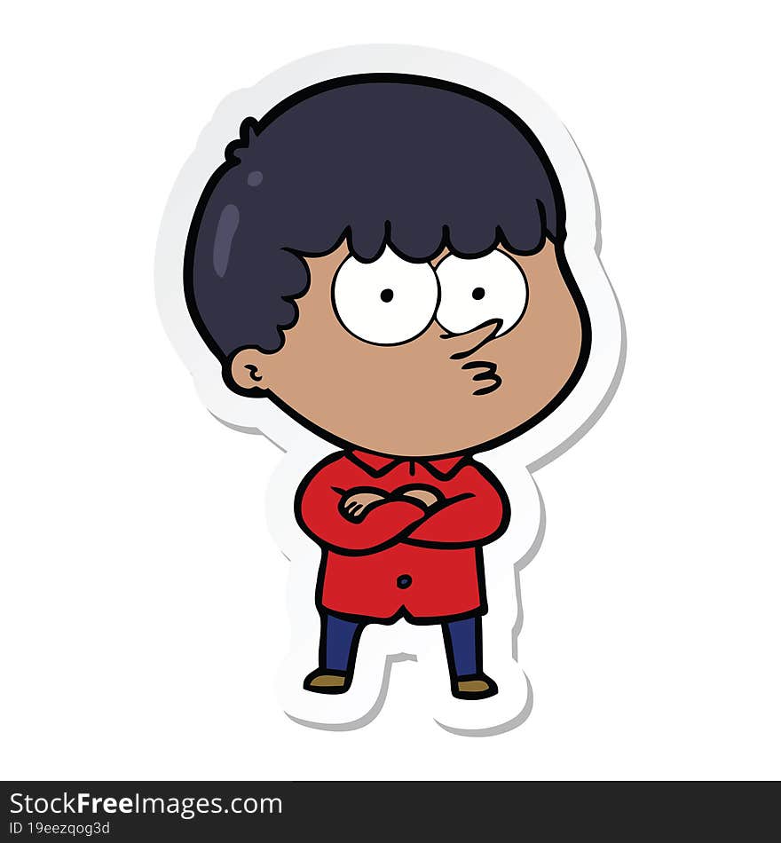 sticker of a cartoon curious boy