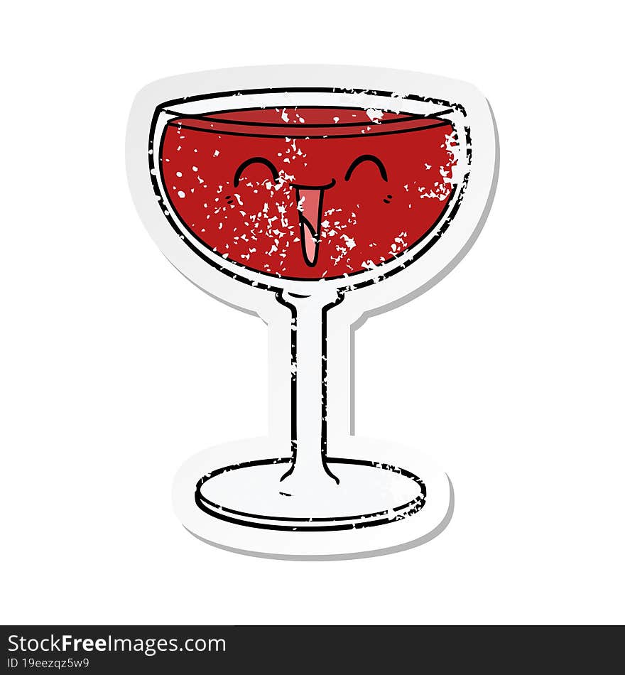 distressed sticker of a cartoon glass of wine