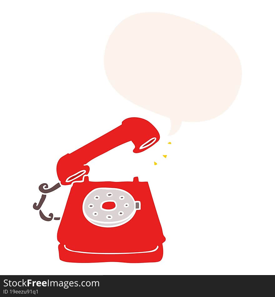 cartoon old telephone and speech bubble in retro style