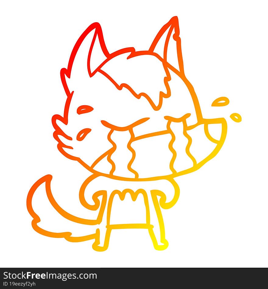 warm gradient line drawing cartoon crying wolf