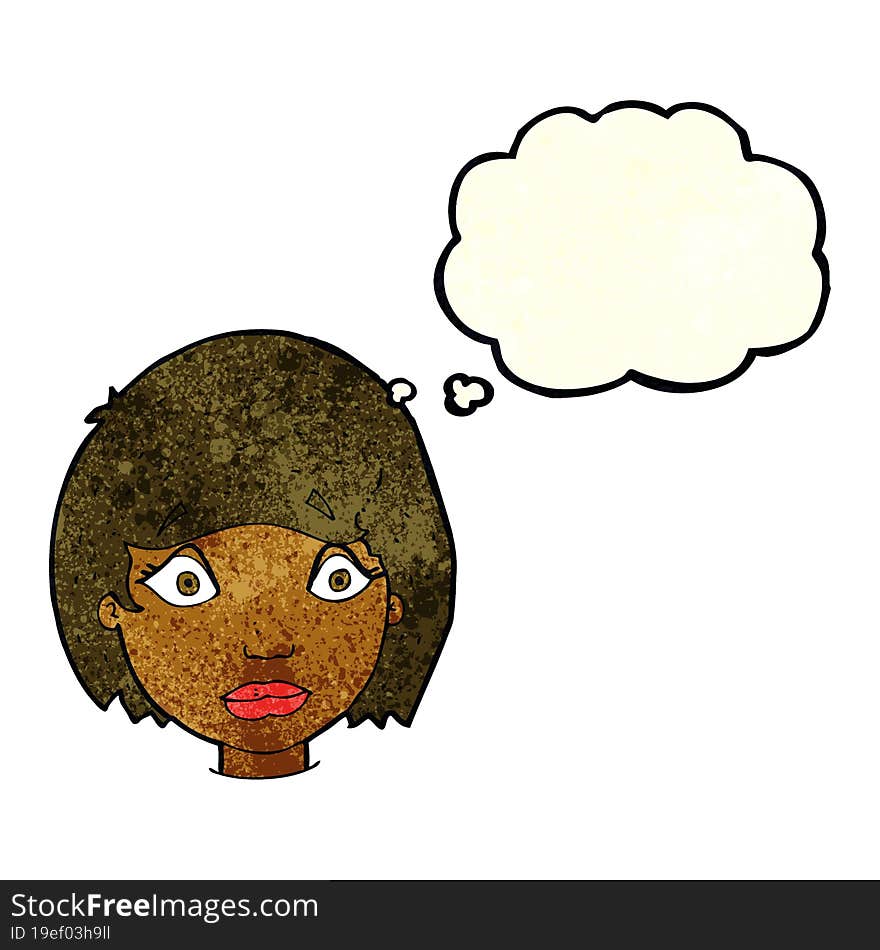 Cartoon Worried Female Face With Thought Bubble