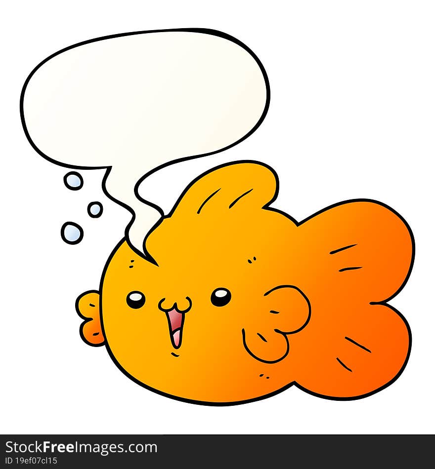 cartoon fish and speech bubble in smooth gradient style