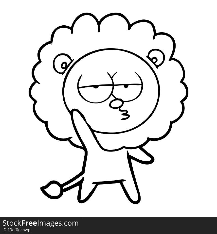 cartoon bored lion waving. cartoon bored lion waving