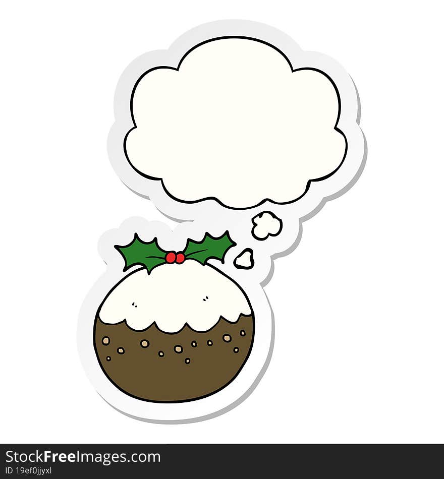 cartoon christmas pudding and thought bubble as a printed sticker