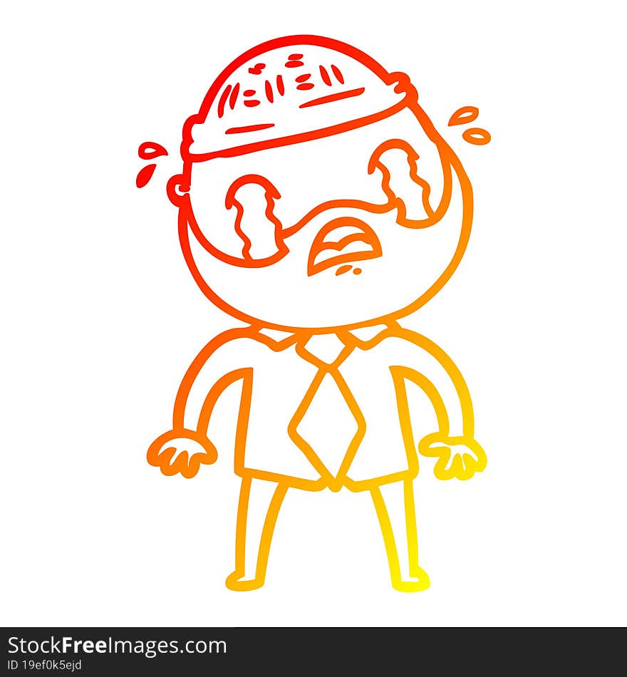 Warm Gradient Line Drawing Cartoon Bearded Man Crying