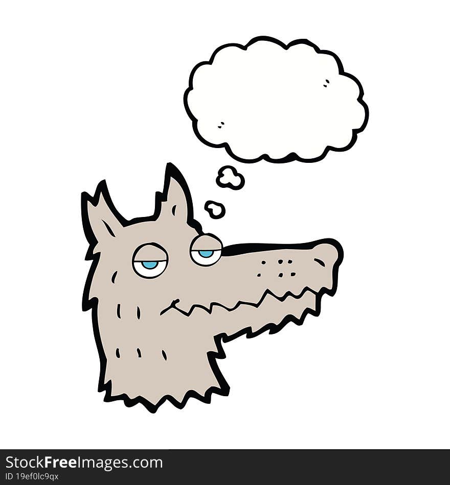 cartoon wolf head with thought bubble