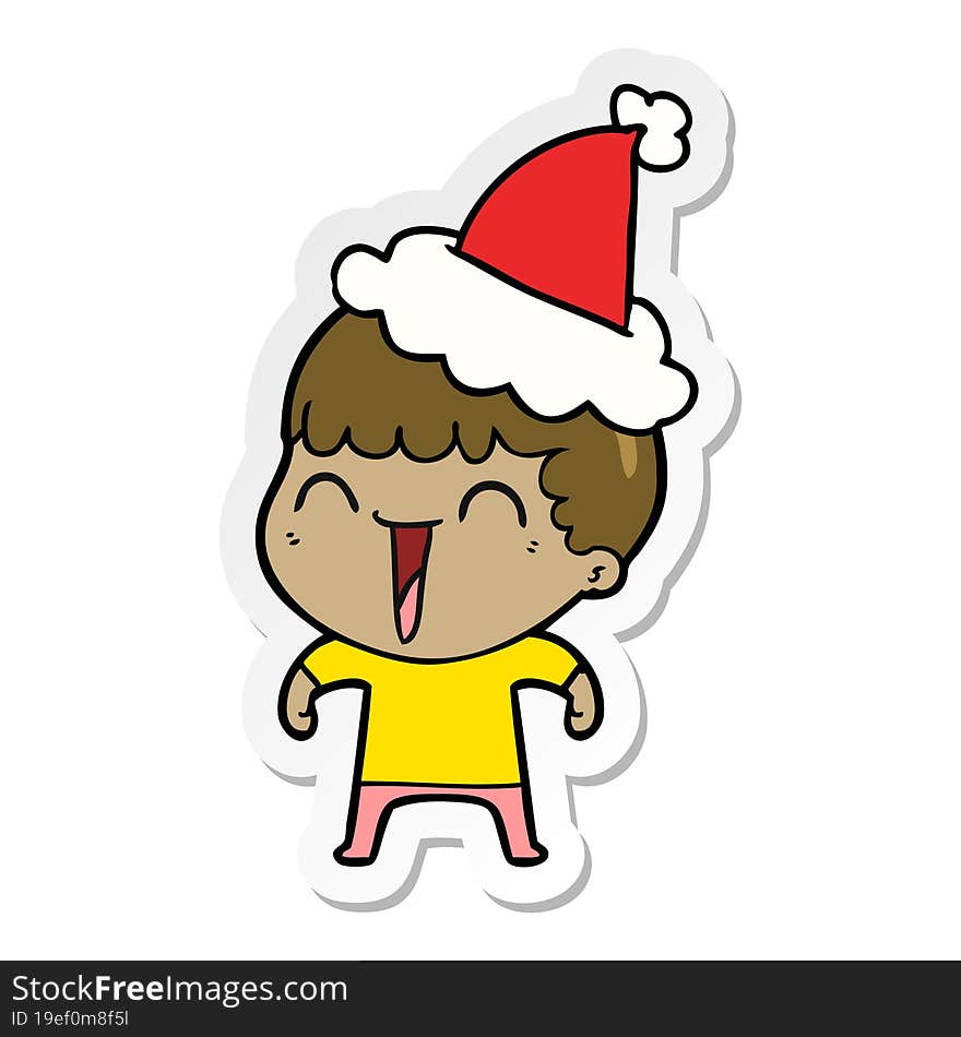 Sticker Cartoon Of A Happy Man Wearing Santa Hat