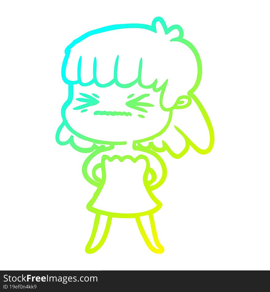 cold gradient line drawing of a cartoon angry girl