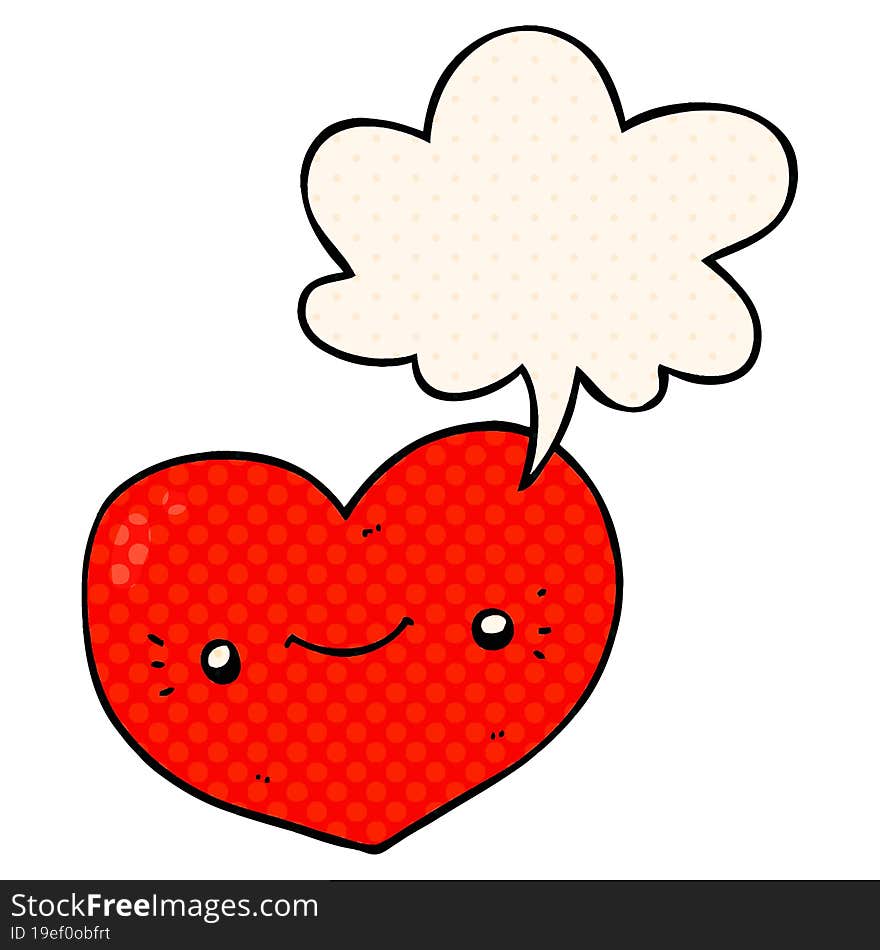 heart cartoon character with speech bubble in comic book style