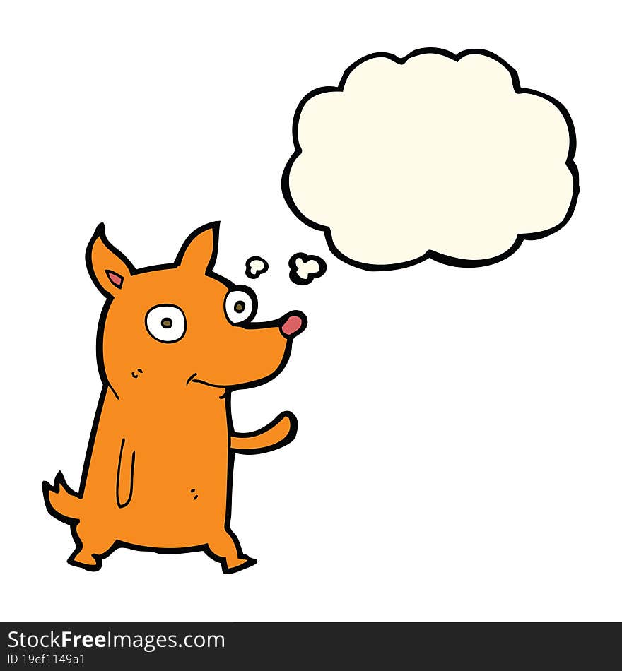 Cartoon Little Dog Waving With Thought Bubble