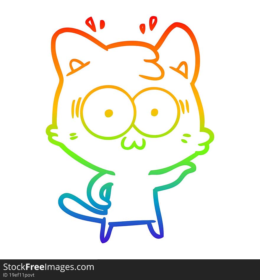 rainbow gradient line drawing of a cartoon surprised cat