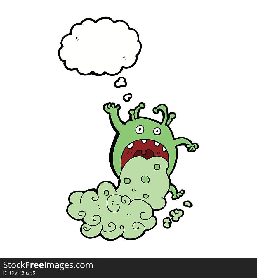 Cartoon Gross Monster Being Sick With Thought Bubble